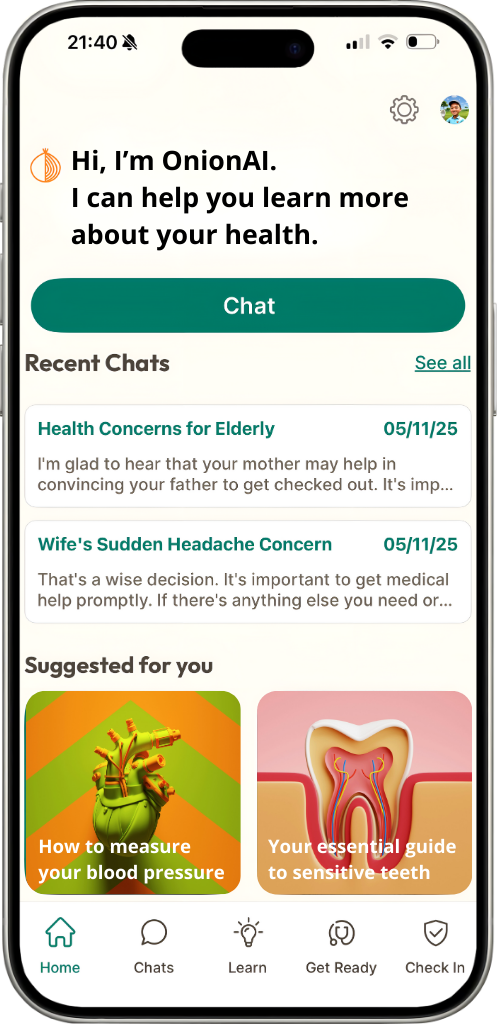 Onion app home screen